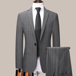 Classic Fit 2-Piece Men's Suit Jacket & Pant Set-gray