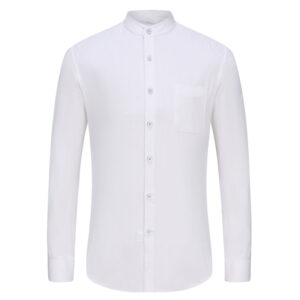 Mandarin Collar White Cotton Dress Shirt For Men-front