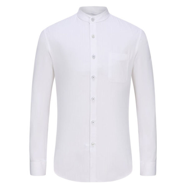 Mandarin Collar White Cotton Dress Shirt For Men-front