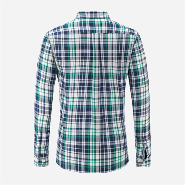 Men Long Sleeve Dress Shirt Plaid Checkered Shirt with Pocket - Image 2