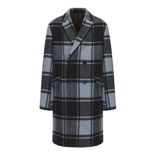 Men's Double Breasted Plaid Coat Winter Checked Overcoat