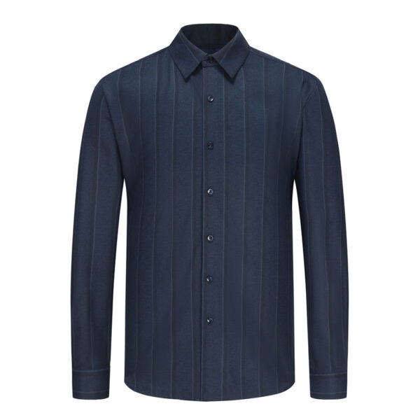 Men's Navy Dress Shirt Long Sleeve Vertical Stripes Formal Shirt