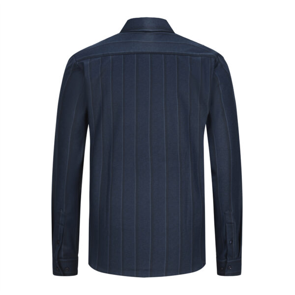 Men's Navy Dress Shirt Long Sleeve Vertical Stripes Formal Shirt-back