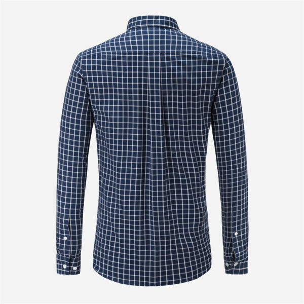 Men's Plaid Shirts Cotton Long Sleeve Dress Shirts Navy - Image 2