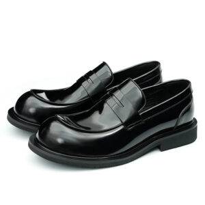 Glossy Genuine Leather Large Toe Men's Loafers-black (1)
