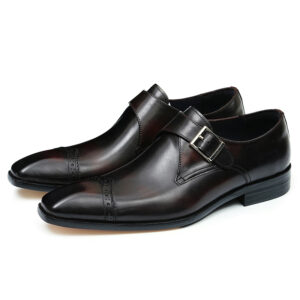 Italian Style Men's Pointed Toe Leather Monk Strap Shoes (1)