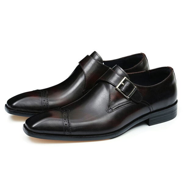 Italian Style Men's Pointed Toe Leather Monk Strap Shoes (1)