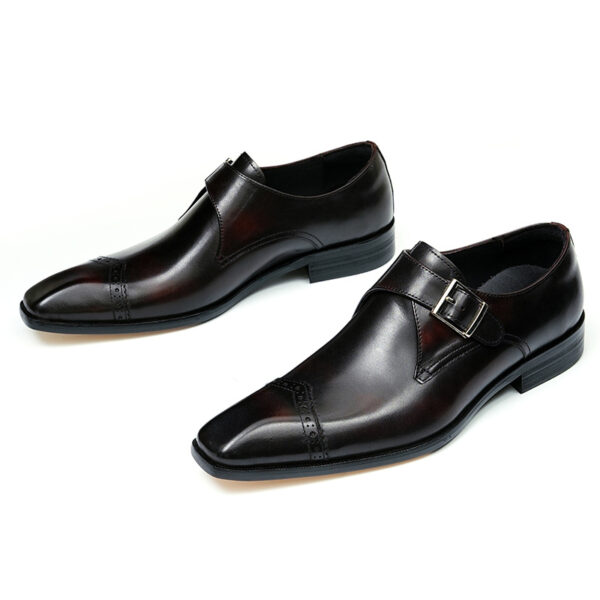 Italian Style Men's Pointed Toe Leather Monk Strap Shoes (2)