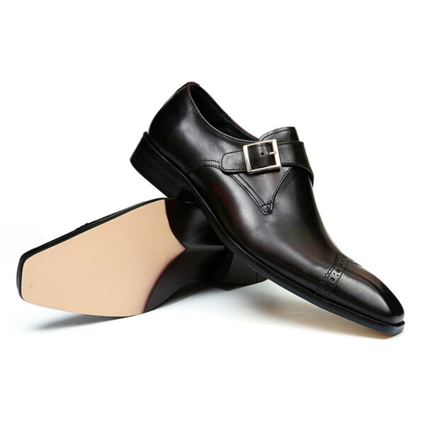 Italian Style Men's Pointed Toe Leather Monk Strap Shoes (3)