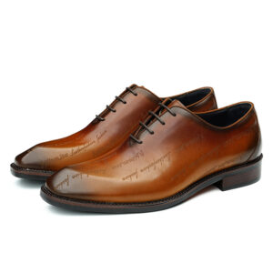 Symmetrical Scritto Pattern Men's Leather Oxford Shoes (1)