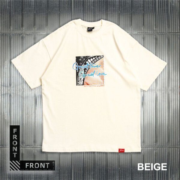 100% Cotton Short Sleeve T-Shirt Paris Eiffel Tower Design-beige (1)