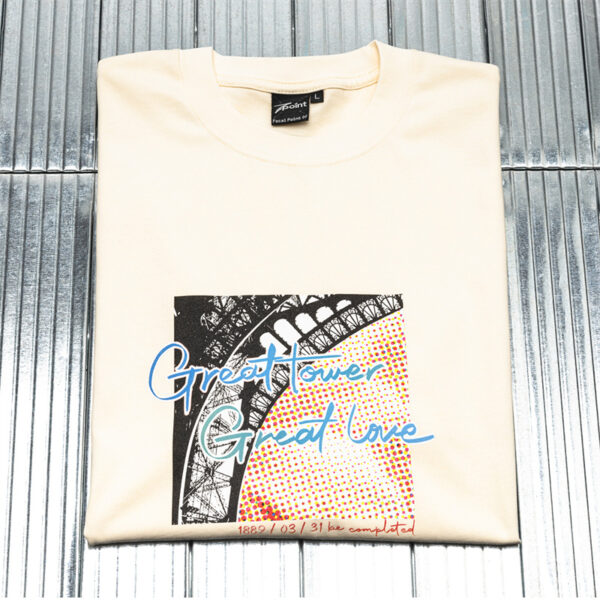 100% Cotton Short Sleeve T-Shirt Paris Eiffel Tower Design-beige (3)