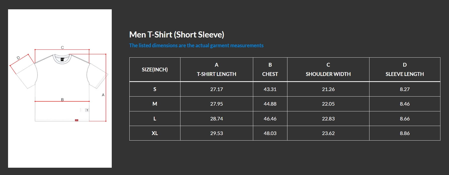 men t-shirt size chart